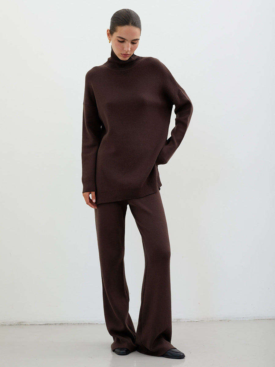 Damen Modisches Strickensemble mit hohem Kragen und weitem Schnitt Drune