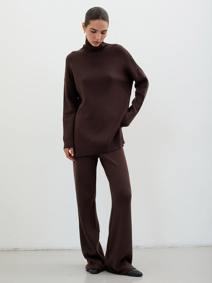 Damen Modisches Strickensemble mit hohem Kragen und weitem Schnitt Drune