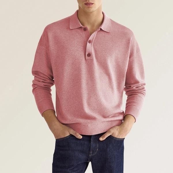Herren Feinstrick-Polo-Sweater mit langen Ärmeln, gerippten Bündchen und subtiler Knopfleiste EB