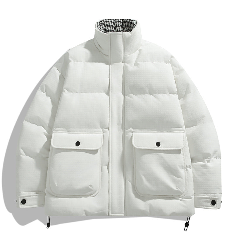 Unisex Wattierte Steppjacke mit großen Pattentaschen, Stehkragen und Ripstop-Struktur Drune