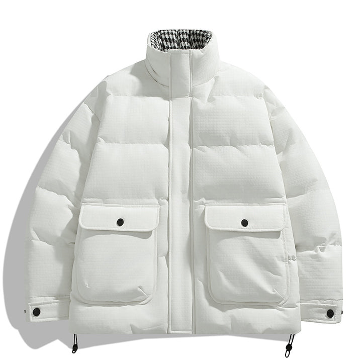 Unisex Wattierte Steppjacke mit großen Pattentaschen, Stehkragen und Ripstop-Struktur Drune