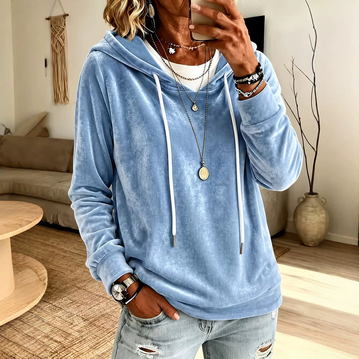 Damen Samt-Kapuzenpullover mit Relaxed-Fit und Kordelzug Drune