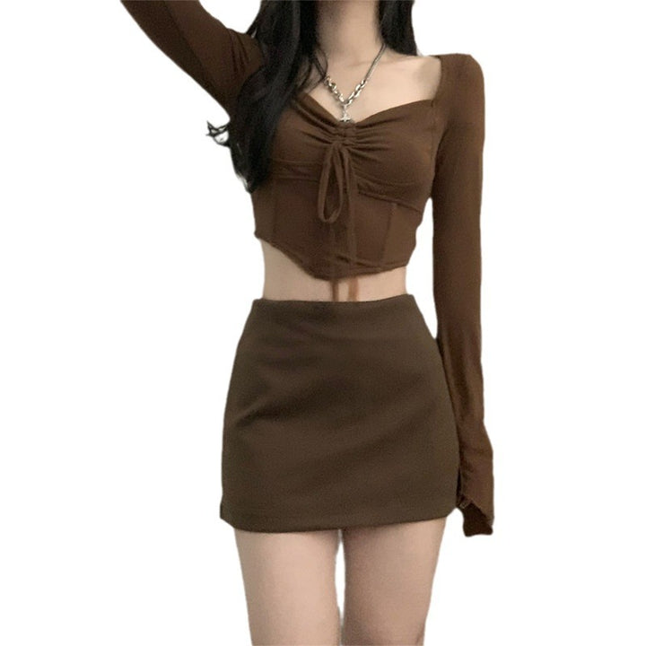 Damen Cropped Longsleeve mit raffiniertem Kordelzug Drune
