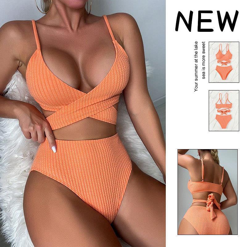 Damen High-Waist Bikini-Set mit gekreuztem Oberteil Drune