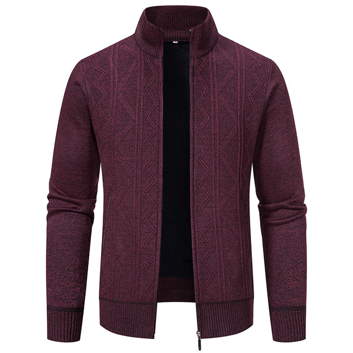 Herren nan Strickzipcardigan mit Stehkragen, geometrischem Strukturmuster und verdeckten Eingrifftaschen Drune