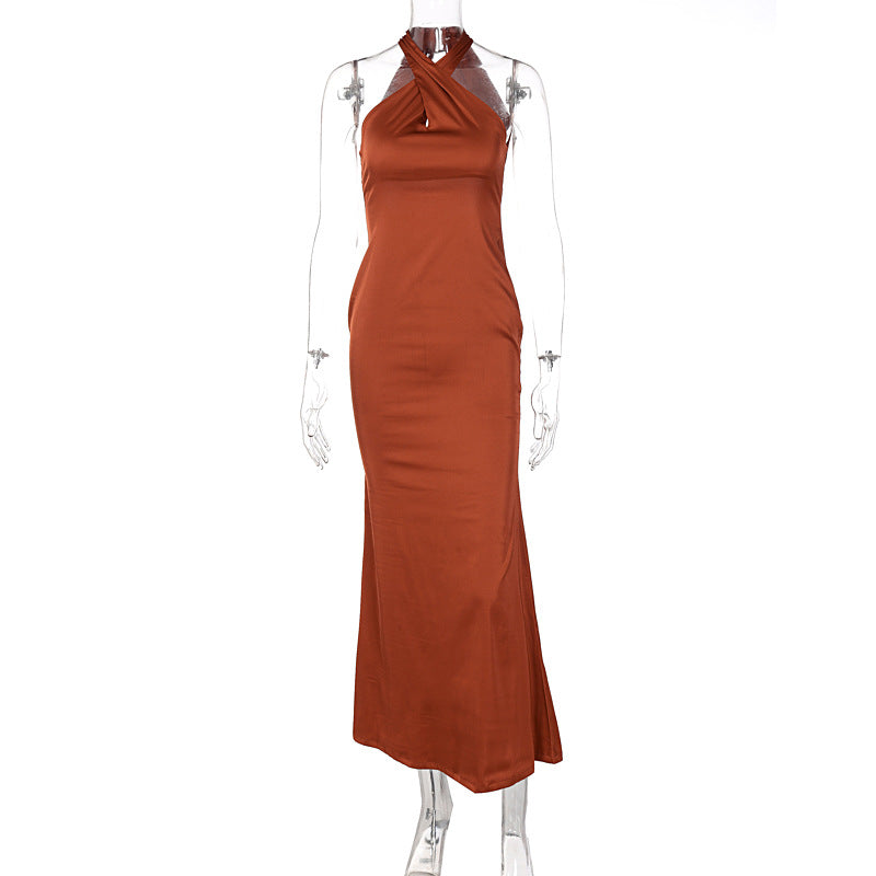Damen Elegantes Wickelmaxikleid mit schmalen Trägern und figurbetontem Schnitt Drune