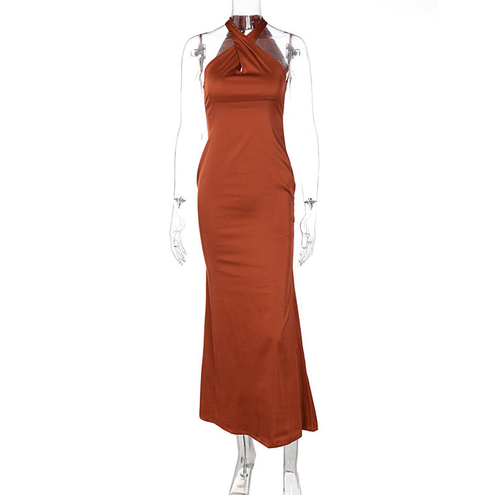 Damen Elegantes Wickelmaxikleid mit schmalen Trägern und figurbetontem Schnitt Drune