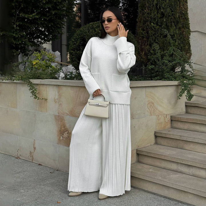 Damen Strickpullover mit plissierter Maxi-Hose Drune