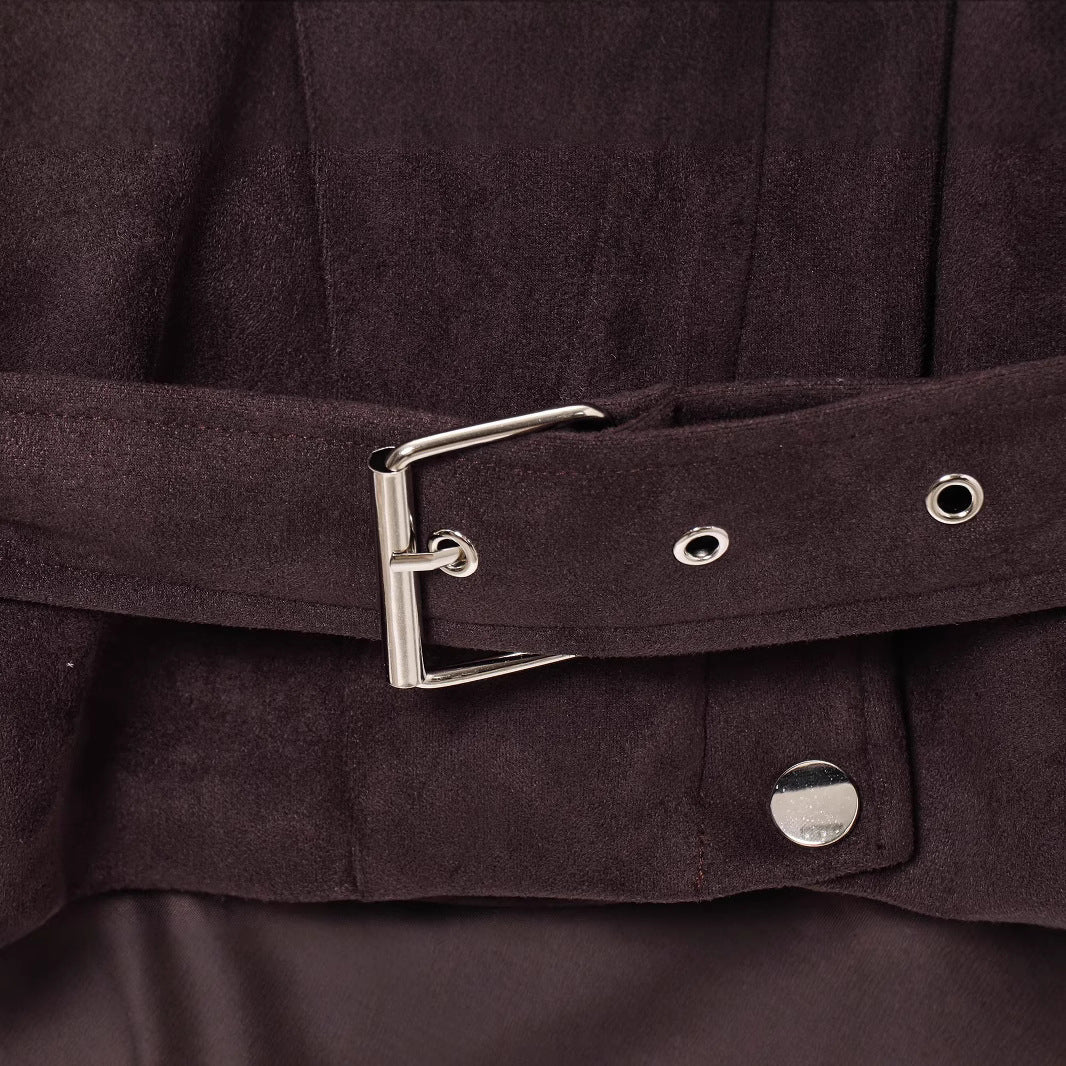 Damen Kurzjacke aus Veloursimitat mit Taillengürtel, kastigem Schnitt und Reißverschlusstaschen Drune
