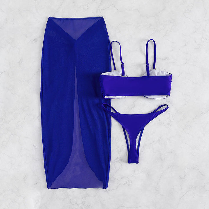 Damen Bikini-Set mit elegantem Wickelrock und modischem Gold-Detail Drune