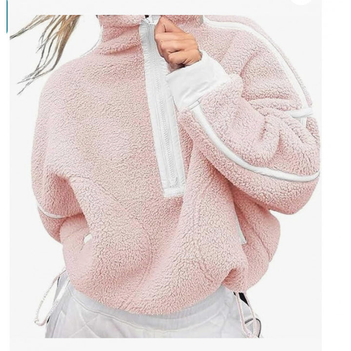 Damen Fleecpullover mit halbem Reißverschluss und kontrastierenden Ärmeln Drune