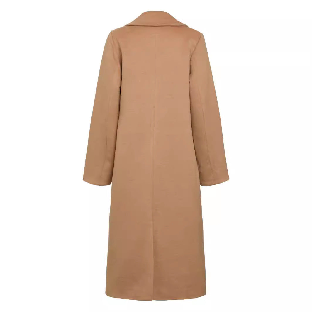 Damen Midilanger Einreihiger Wollmix-Mantel mit minimalistischem Schalkragen Drune