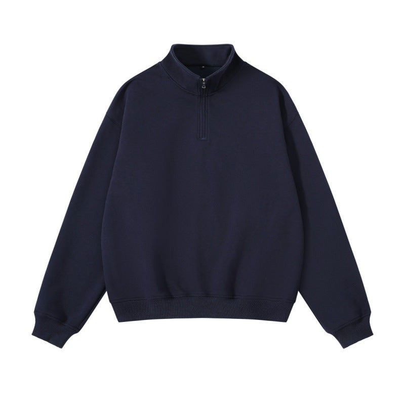 Unisex Oversize-Halbzip-Sweatshirt aus Baumwollmix mit Stehkragen und Rippbündchen Drune