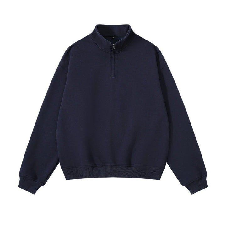 Unisex Oversize-Halbzip-Sweatshirt aus Baumwollmix mit Stehkragen und Rippbündchen Drune