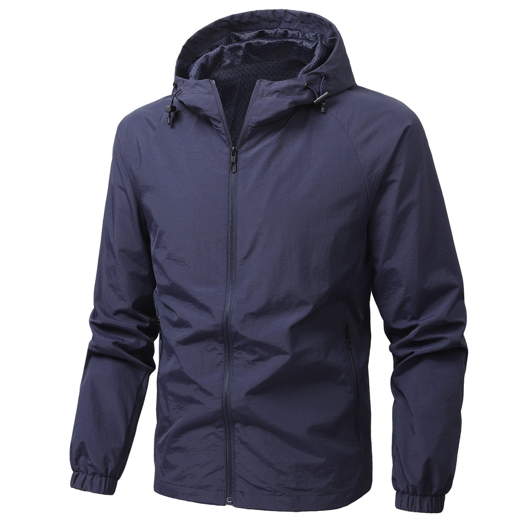Herren Leichte winddichte Kapuzen-Outdoorjacke mit durchgehendem Reißverschluss und elastischen Bündchen Drune
