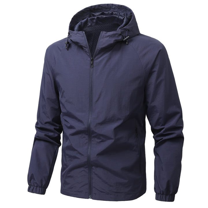 Herren Leichte winddichte Kapuzen-Outdoorjacke mit durchgehendem Reißverschluss und elastischen Bündchen Drune