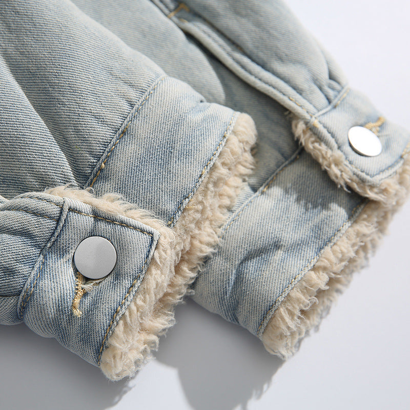 Unisex Oversize-Jeansjacke mit Teddyfutter und Sherpa-Kragen Drune