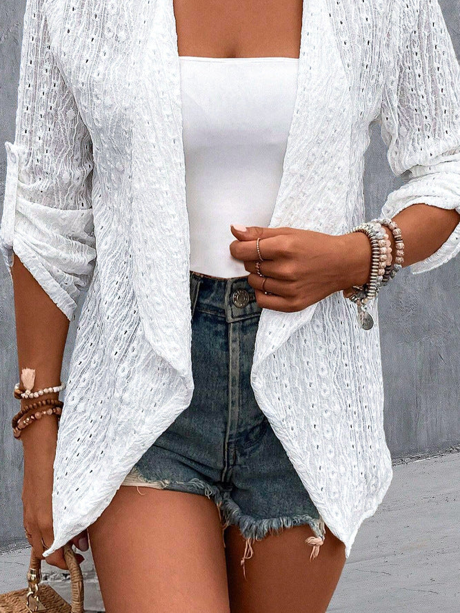 Damen luftiger Strick-Cardigan mit dekorativem Lochmuster Drune