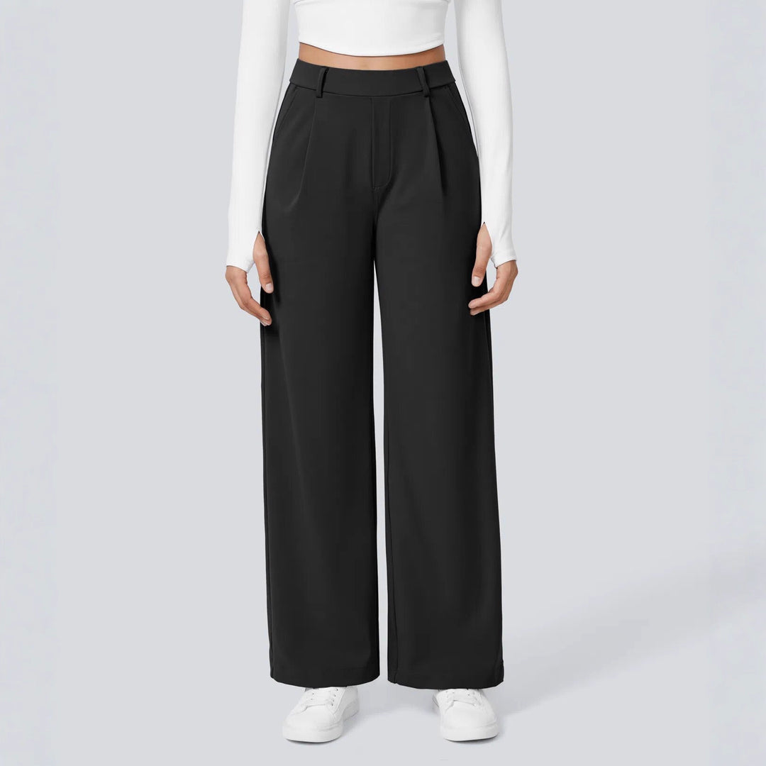Damen nan hochgeschnittene Bundfaltenhose mit weitem Bein, Gürtelschlaufen und seitlichen Eingrifftaschen Drune