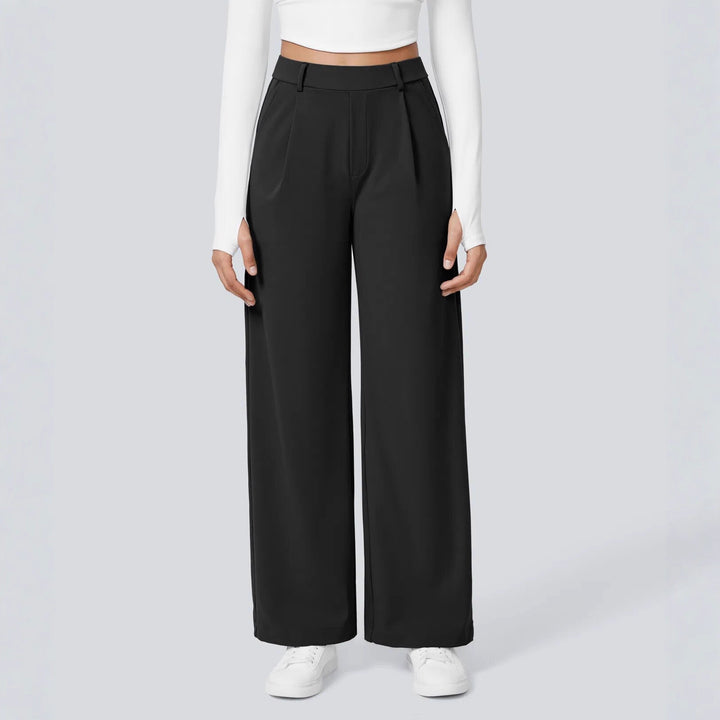 Damen nan hochgeschnittene Bundfaltenhose mit weitem Bein, Gürtelschlaufen und seitlichen Eingrifftaschen Drune