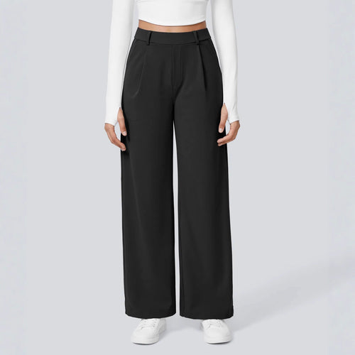 Damen nan hochgeschnittene Bundfaltenhose mit weitem Bein, Gürtelschlaufen und seitlichen Eingrifftaschen Drune