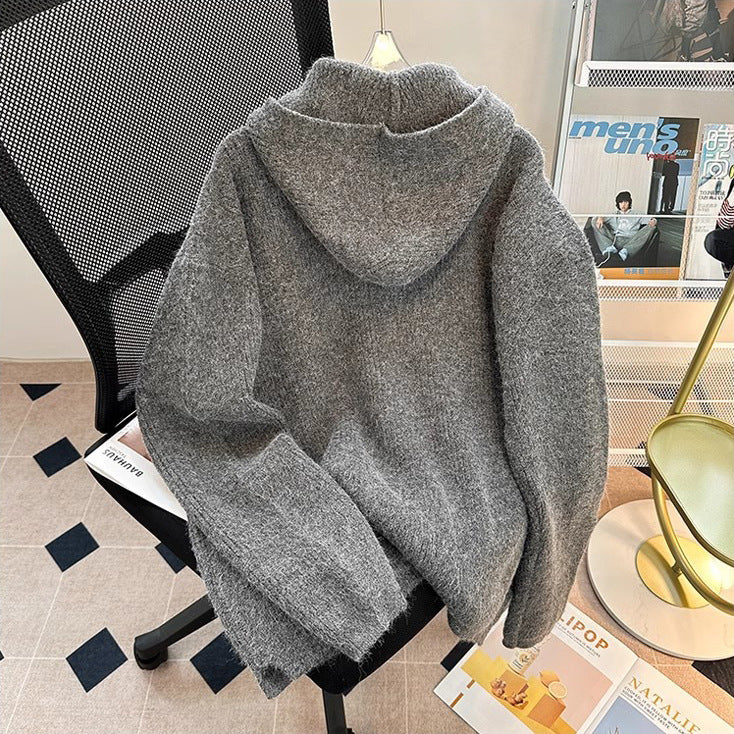 Herren Grobstrick Pullover mit Kapuze und Reißverschluss Drune
