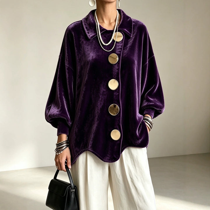 Damen Oversized Samtjacke mit großen Zierknöpfen und Balloon-Ärmeln Drune