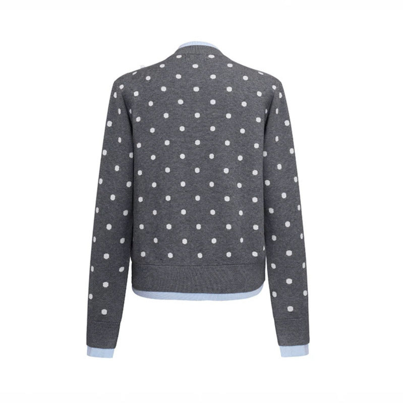Damen Gepunktete Strickjacke mit Rundhalsausschnitt, Knopfleiste und Layering‑Optik Drune