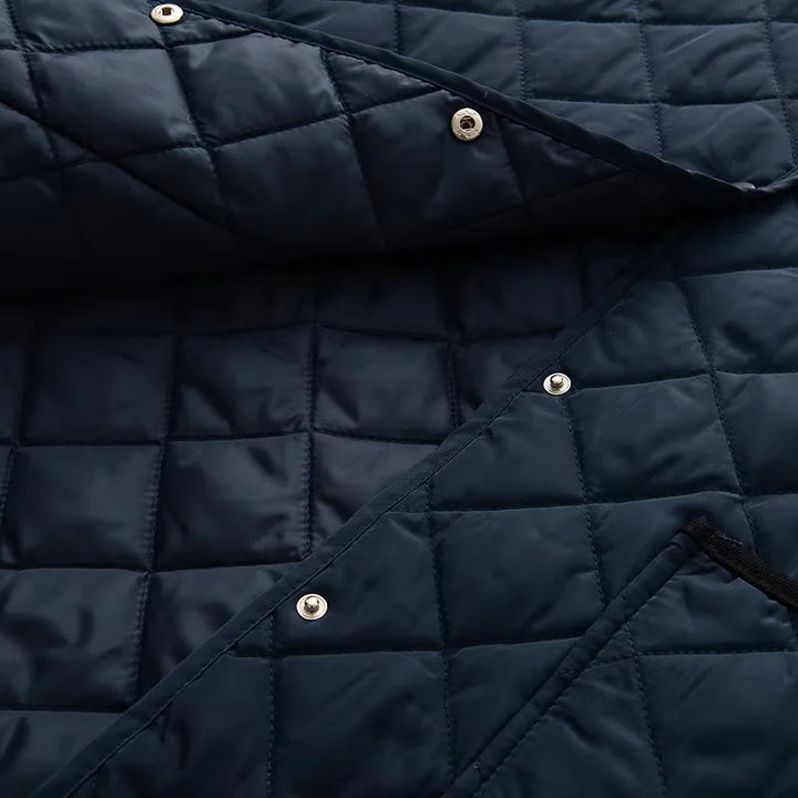 Damen nan kastige gesteppte Feldjacke im Quilt‑Look mit Cordkragen und großen Klapptaschen Drune