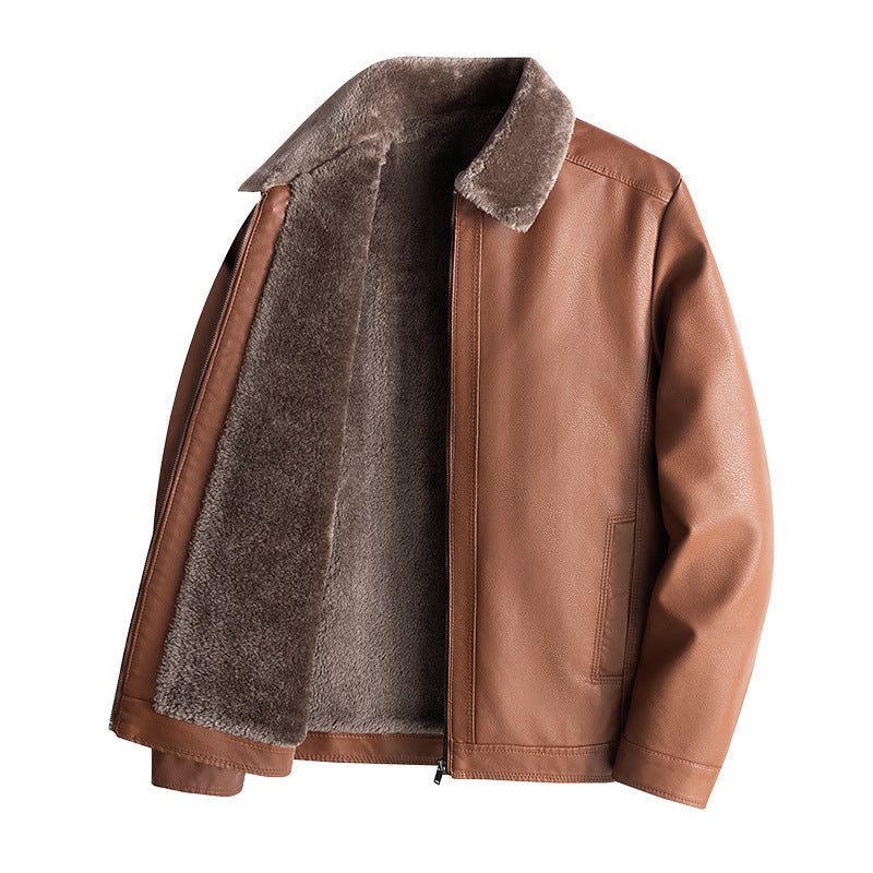 Herren Lässige Kunstlederjacke mit Fleecefutter Drune