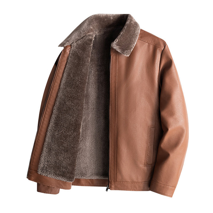 Herren Lässige Kunstlederjacke mit Fleecefutter Drune