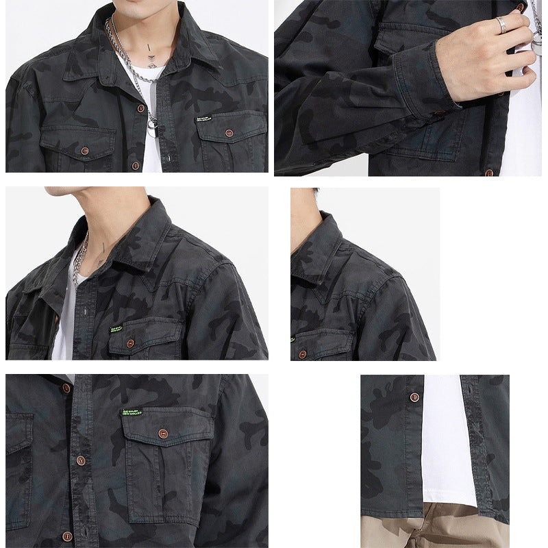 Herren Camouflage-Fieldshirtjacke aus leichtem Baumwoll-Twill mit Brusttaschen Drune