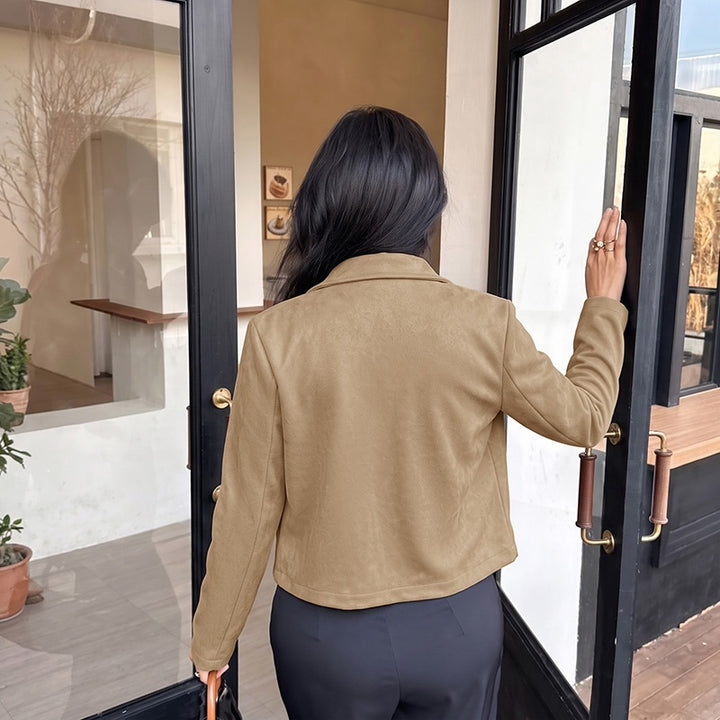 Damen Kurzjacke aus Wildleder‑Optik mit Hemdkragen und aufgesetzten Taschen Drune