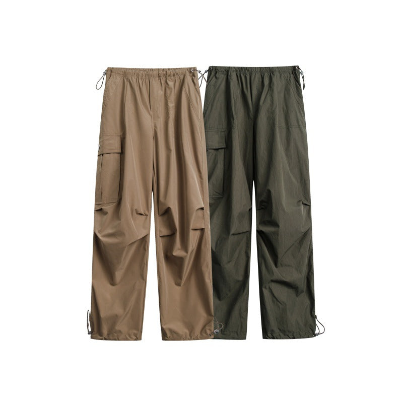 Damen High‑Waist weite Nylon‑Cargo‑Hose mit Tunnelzugbund und Multifunktions‑Taschen Drune