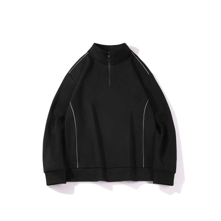 Herren Halfzip-Sweatshirt mit Stehkragen, reflektierenden Kedernähten und geripptem Saum Drune