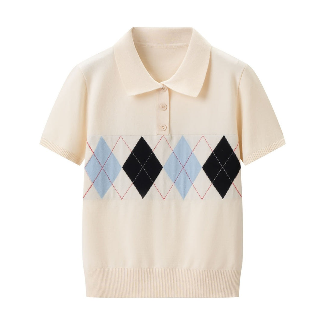 Damen Poloshirt mit modernem Rautenmuster und feinem Baumwollstoff Drune