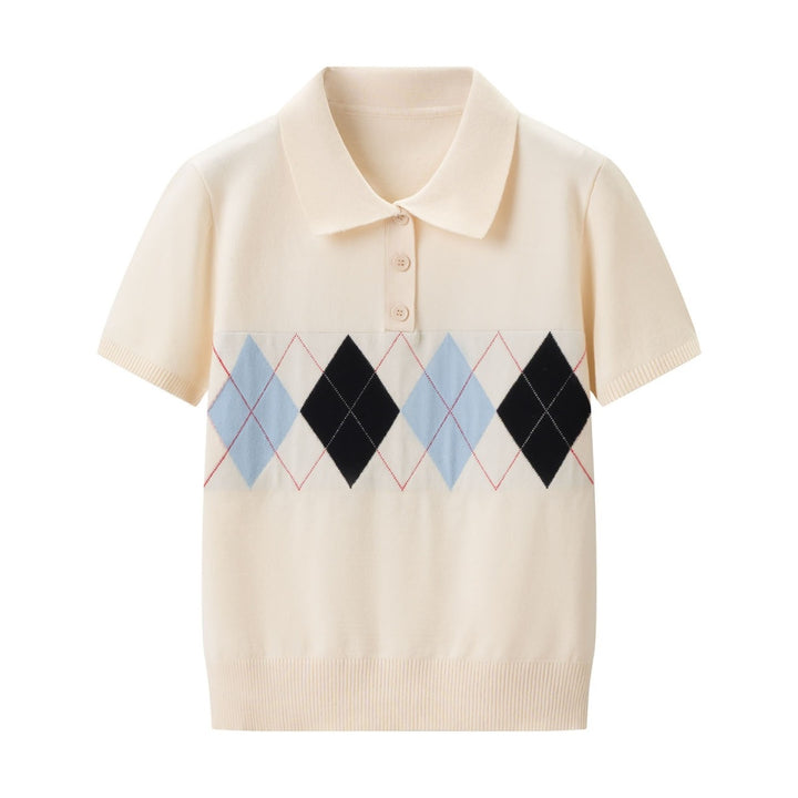 Damen Poloshirt mit modernem Rautenmuster und feinem Baumwollstoff Drune