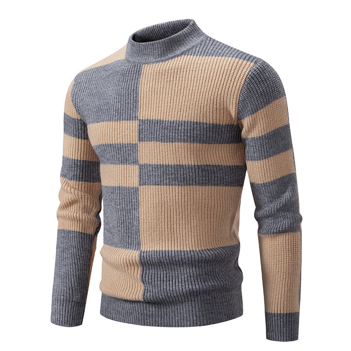 Herren Strukturierter Mockneck-Strickpullover mit asymmetrischem Blockmuster Drune