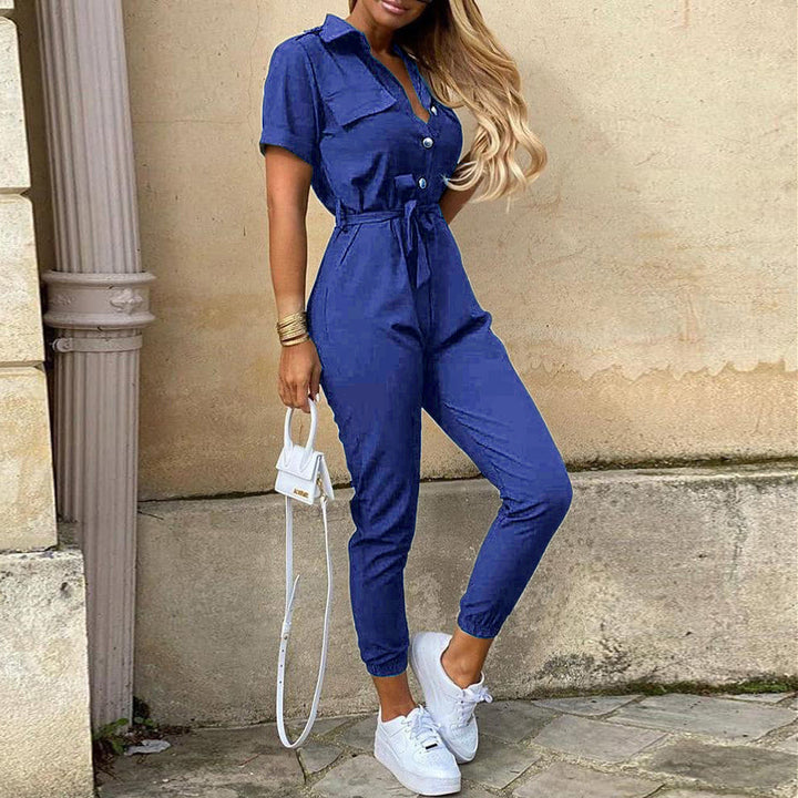 Damen Kurzarm-Utility-Overall mit Taillenbindegürtel und schmalem Joggerbein Drune