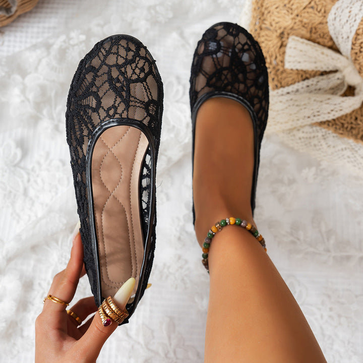 Damen Ballerinas mit zartem Häkelmuster und bequemem Fußbett Drune