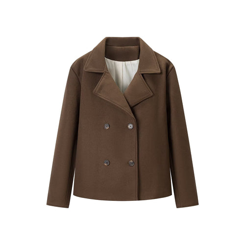 Damen Kurz Doppelreihiger Wollmix-Peacoat mit weitem Revers Drune