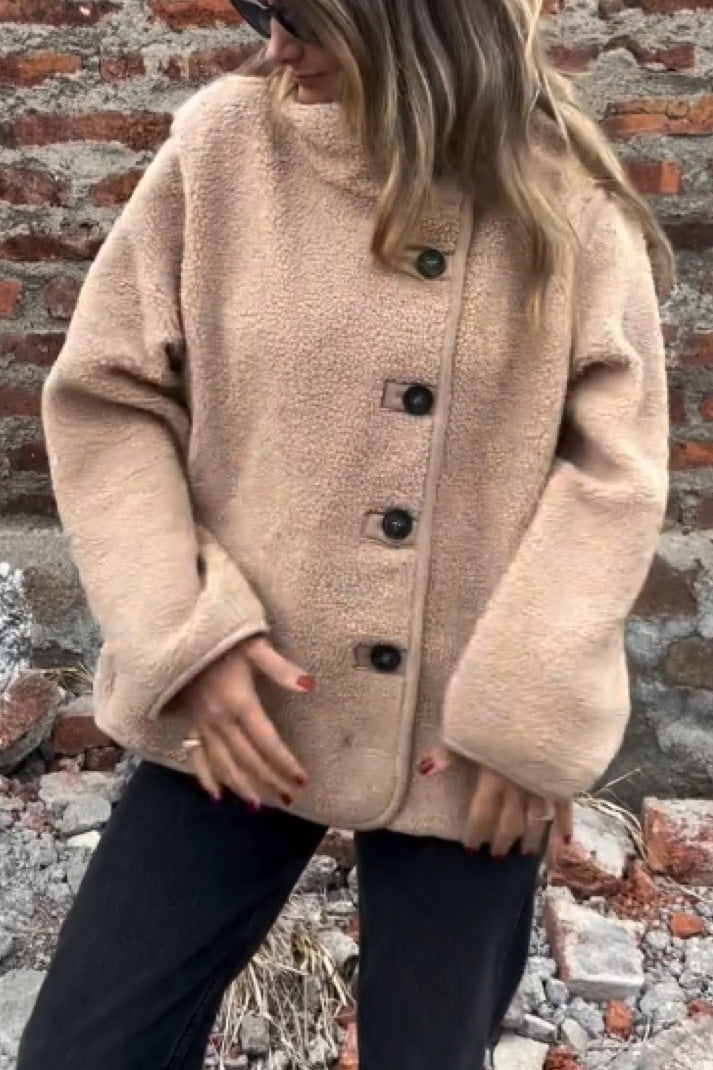 Drune | Unregelmäßige Knopfhals Hohe Kragen Fleecejacke