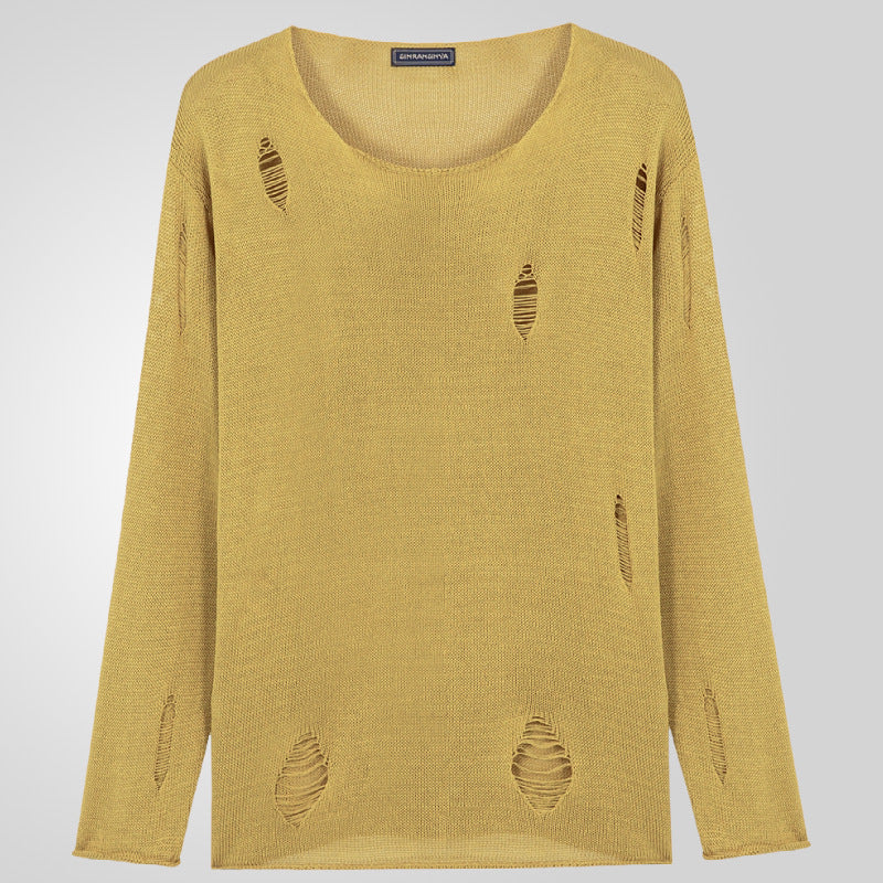 Herren Stylischer Rundhals Pullover mit ausgefransten Details Drune