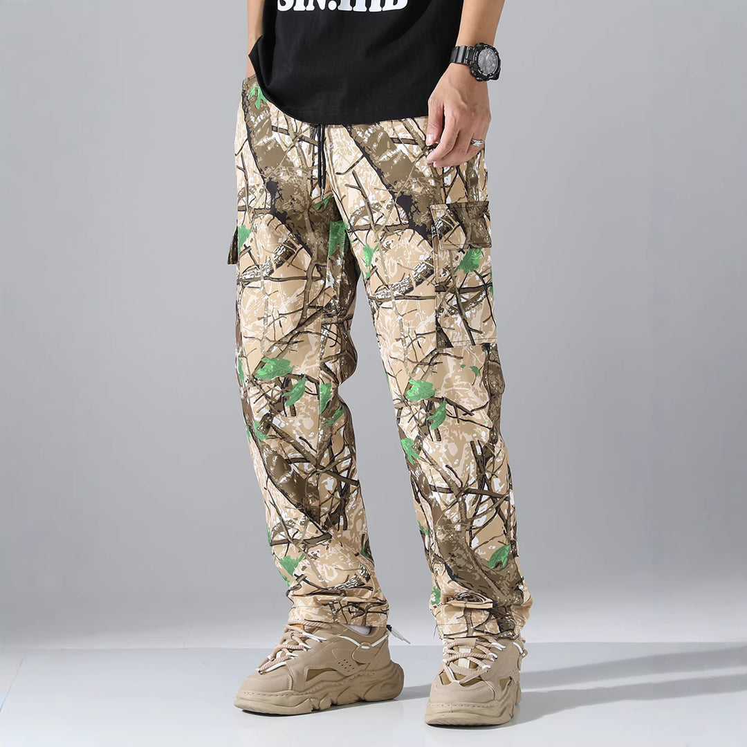 Herren Gemusterte Cargo-Jogginghose mit Tunnelzug, aufgesetzten Taschen & tapered Bein Drune