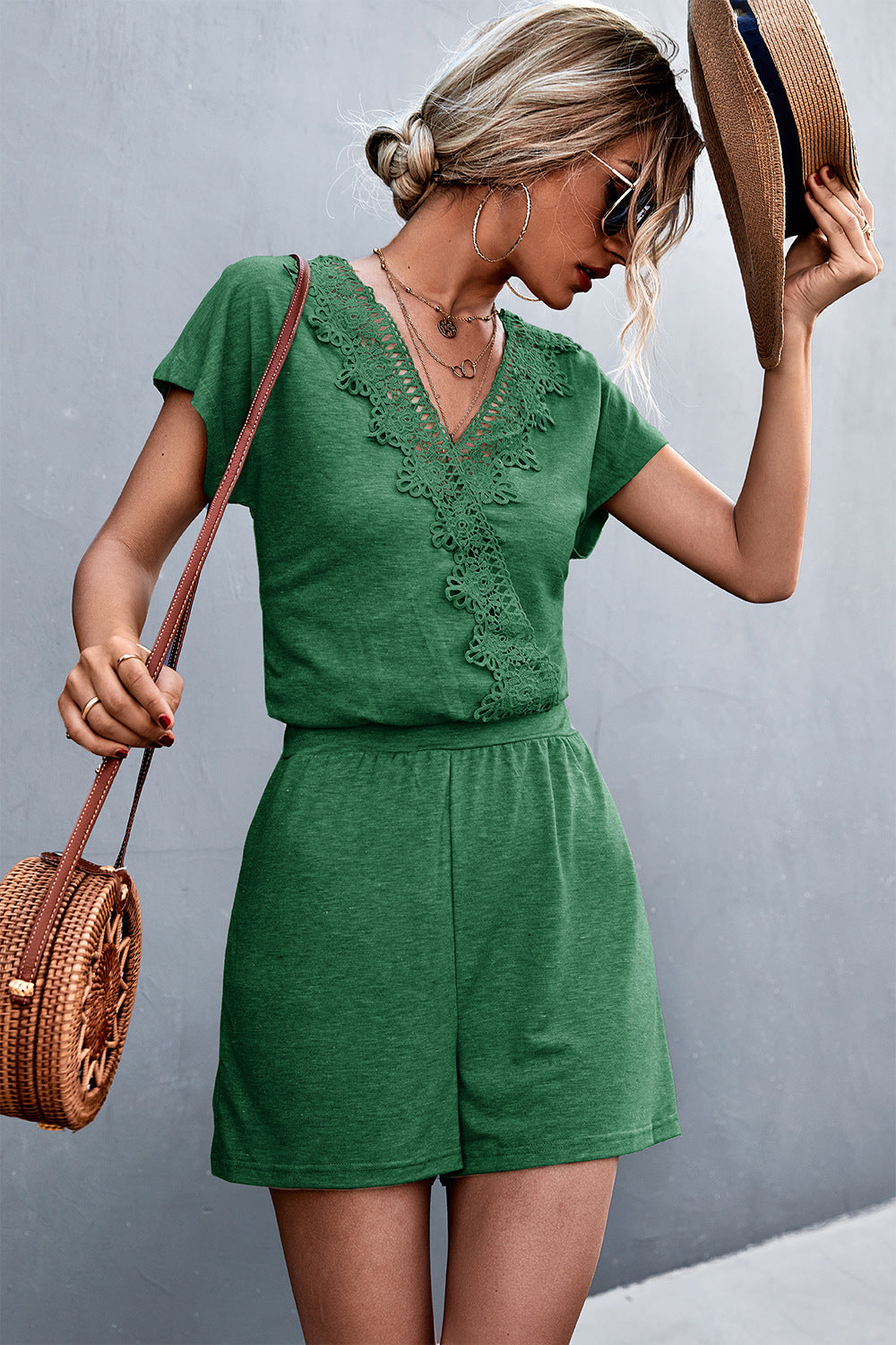 Damen Lässiger Jumpsuit mit eleganten Häkelapplikationen Drune