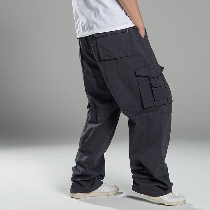 Herren Oversized Cargo-Hose mit weitem Bein, Mehrfach-Taschen und verstärkten Nähten Drune