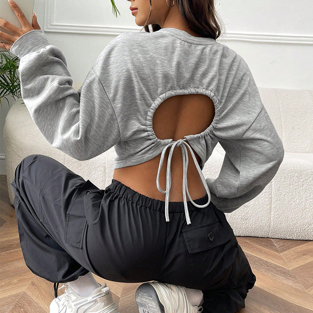 Damen lässiges Cropped-Sweatshirt mit Balloonärmeln Raglannähten und elastischem Saum Drune