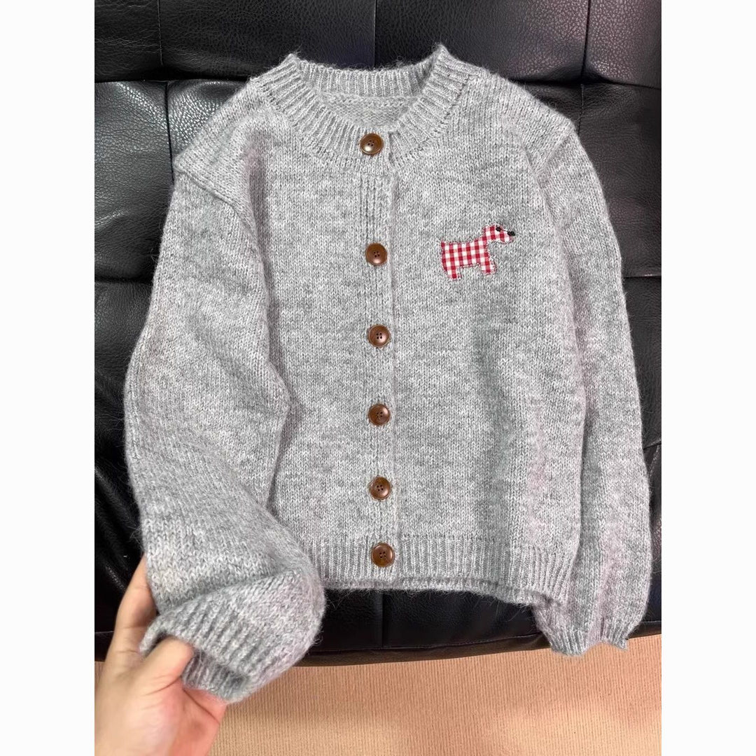 Damen Gemütlicher Strickcardigan mit dekorativem Hunde-Motiv Drune