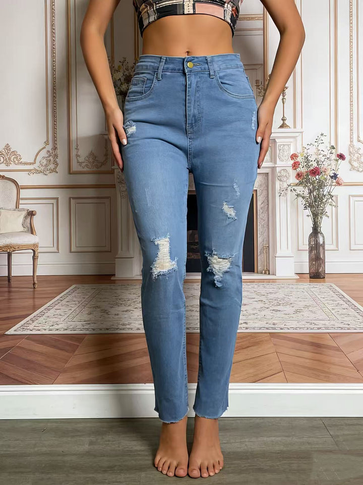 Damen lässige Skinny-Jeans im modernen Destroyed-Look Drune