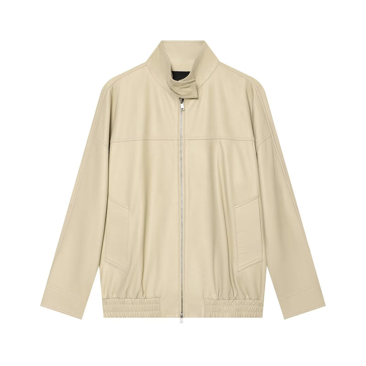 Damen Oversize Kunstleder-Blousonjacke mit Stehkragen Drune